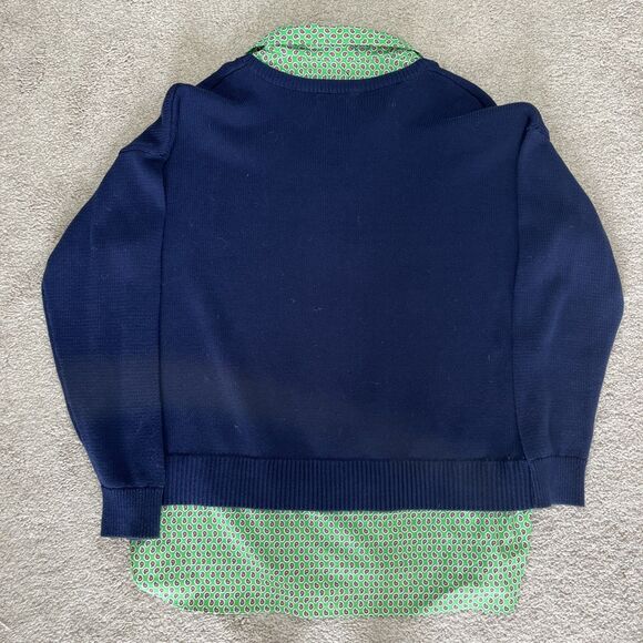 Lauren Ralph Layered Sweater Womens XL V-neck Navy Blue Collared Chunky Knit - Picture 6 of 6